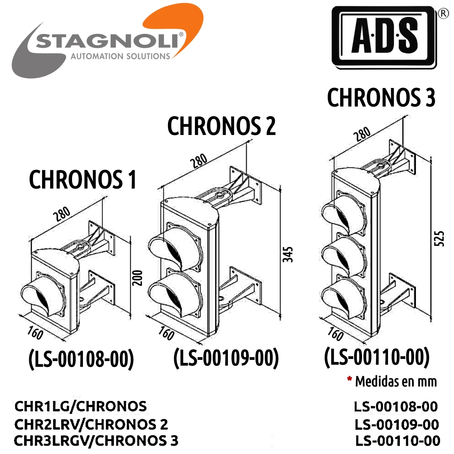 SEMAFORO NEGRO 3 LUCES LED 120Ø R-A-V IP66 24V MARCA STAGNOLI MOD.CHRONOS 3